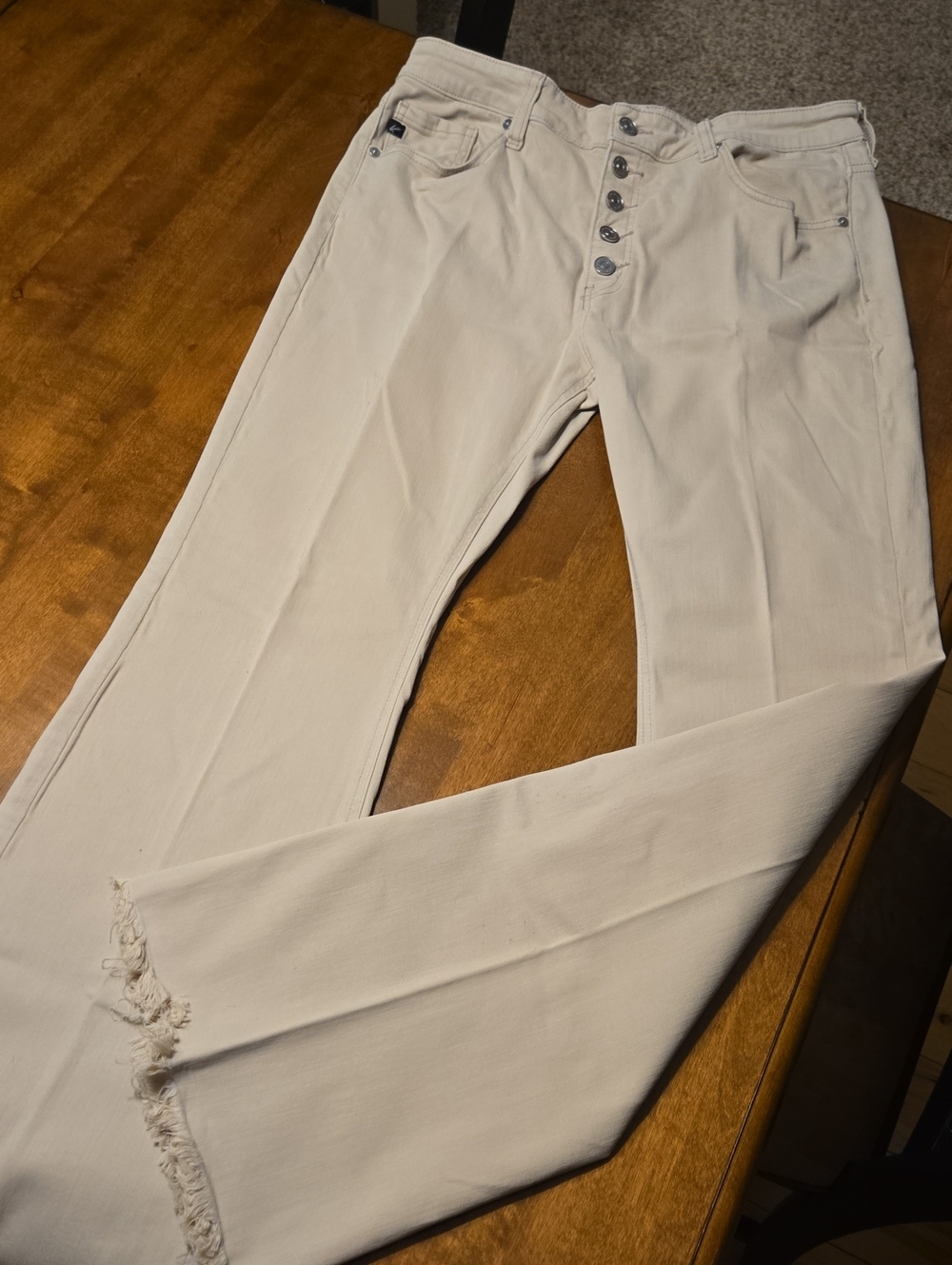 Womens Tan Button-Fly Jeans - Casual Boot Cut Fit